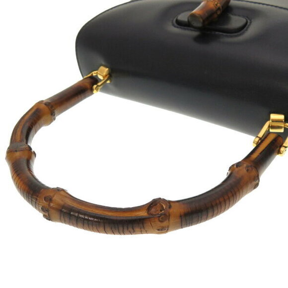 Gucci Bamboo Leather Navy Blue Handbag - Picture 4 of 8